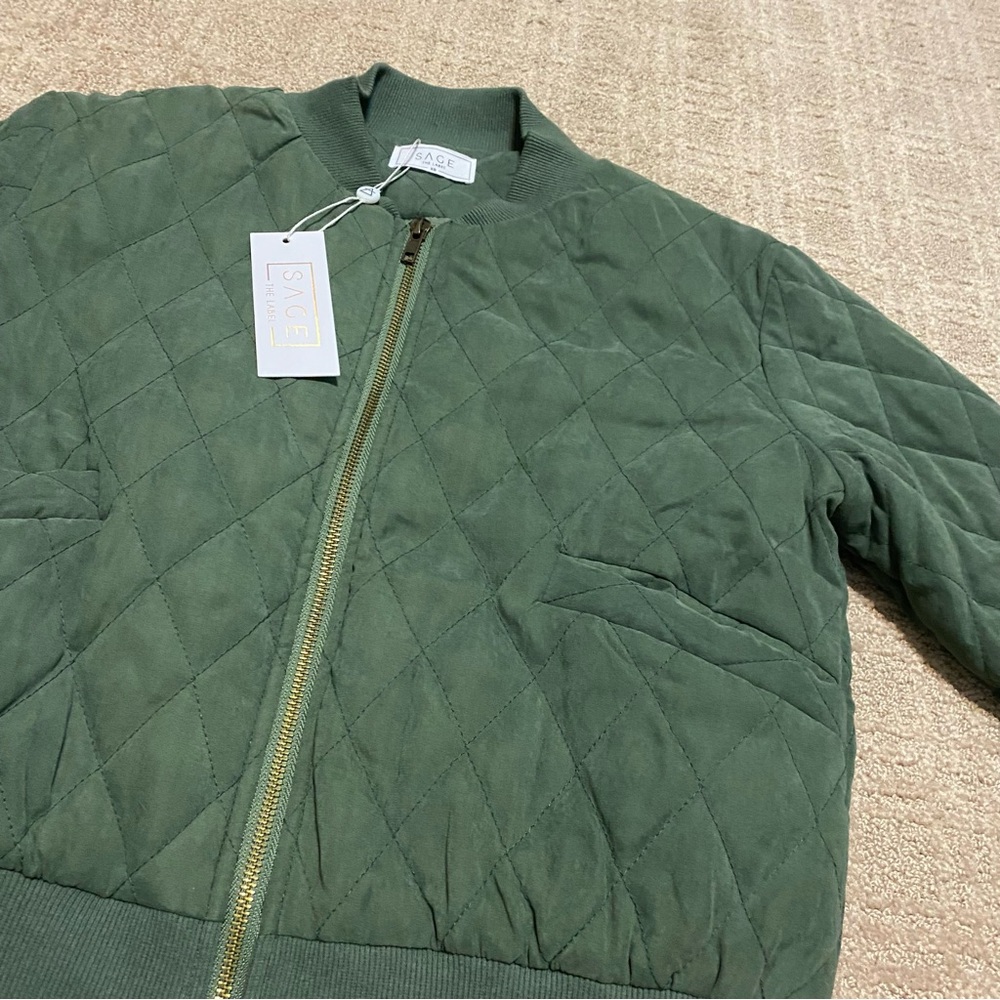 {Sage The Label} Green Quilted Bomber Jacket ~ Size XS - Picture 8 of 16